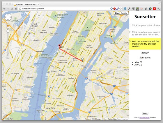 Manhattanhenge prediction on Sunsetter